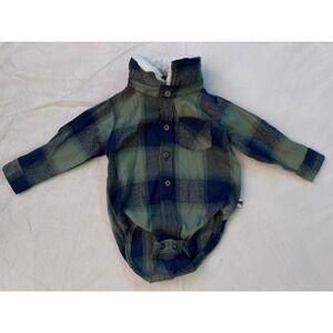 Dapper Dude Baby Boys Green Navy Buffalo Plaid Flannel Bodysuit 3-6M D94096